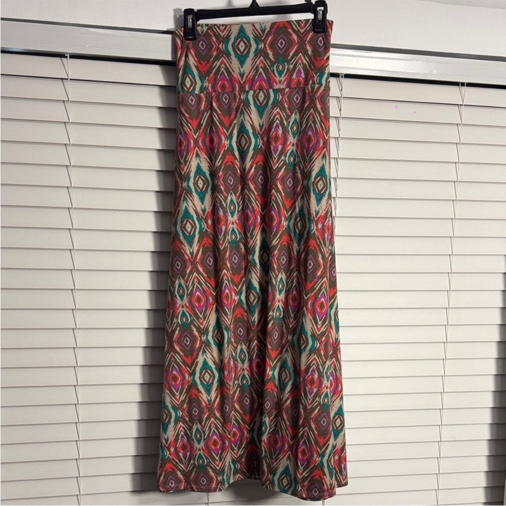 Massimo Multicolor Diamond Print Maxi Skirt — Teal Pink Brown Cream